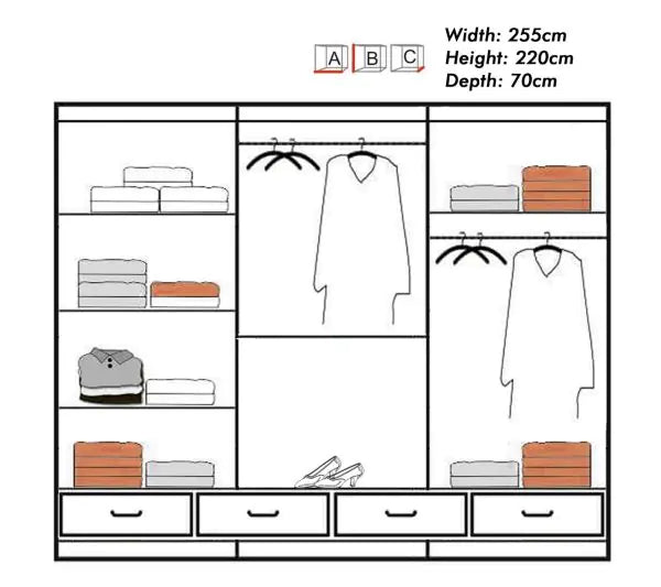 FLORENCE 255CM GLOSSY WARDROBE