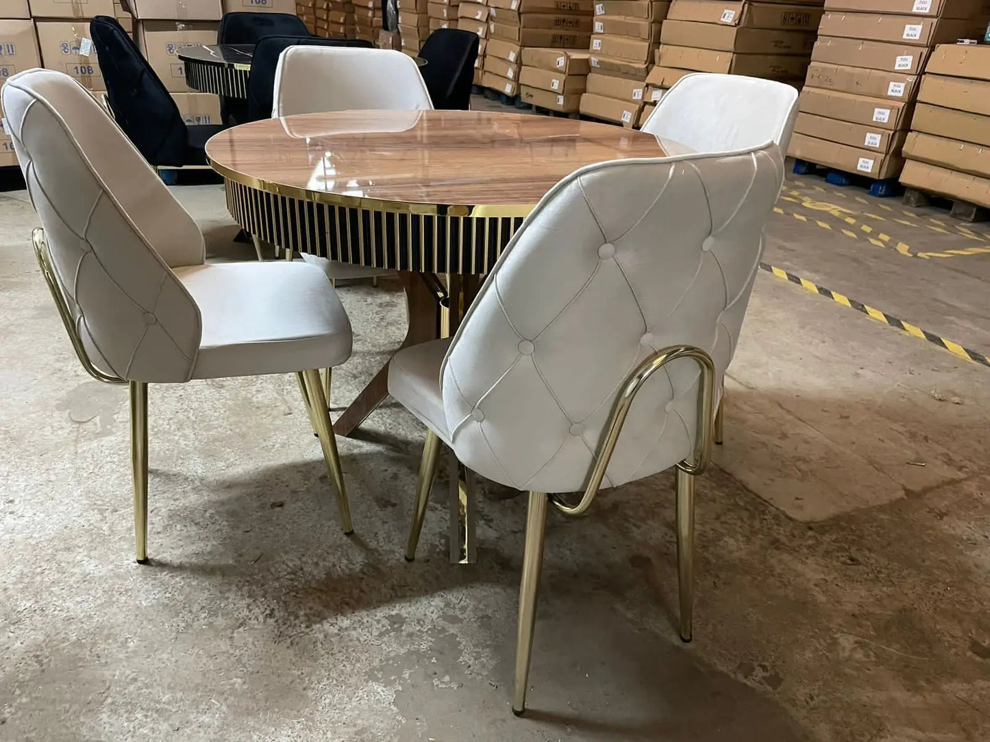 Wooden Round Dining Table with 4 Chairs Set