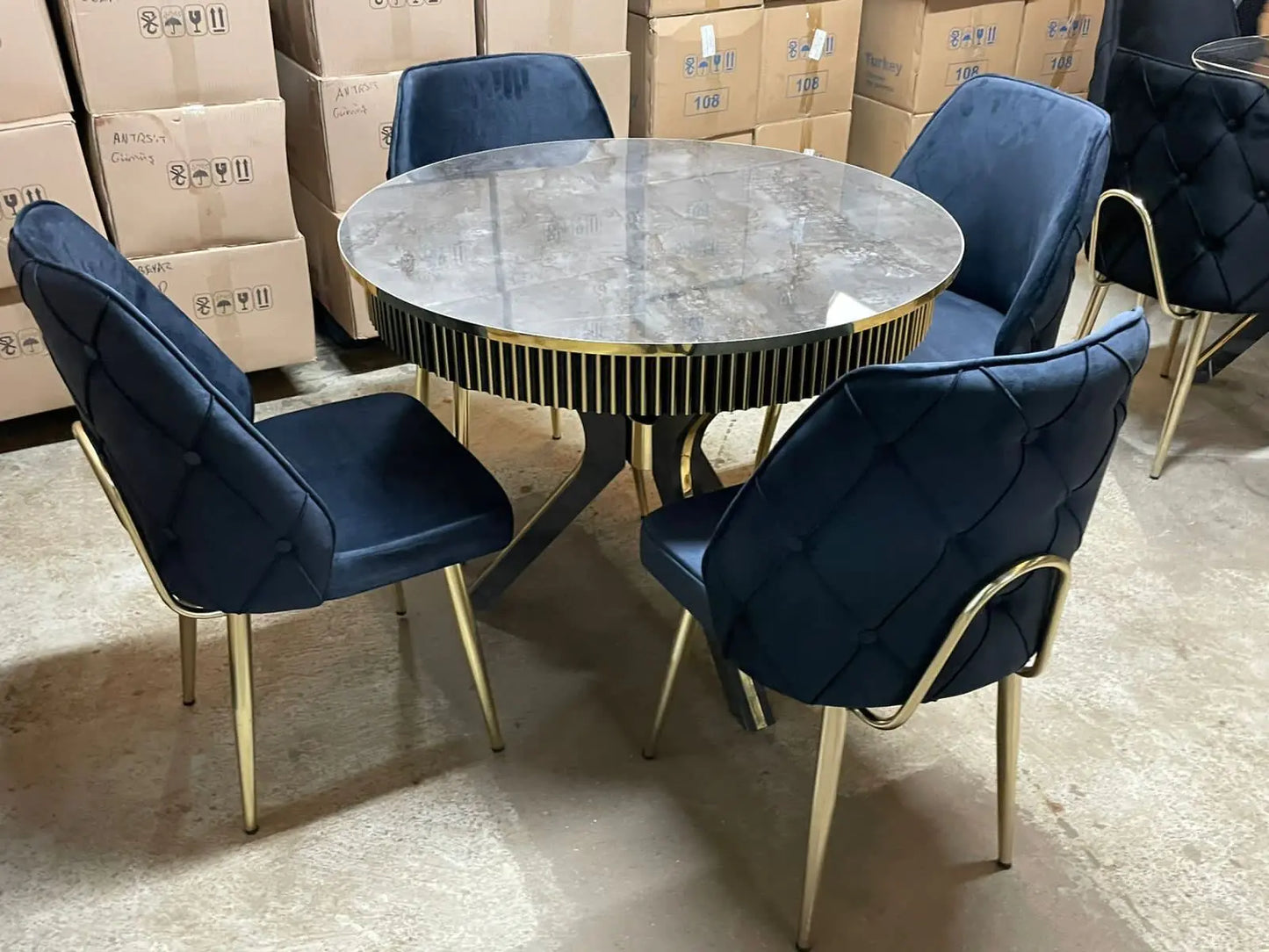 Wooden Round Dining Table with 4 Chairs Set