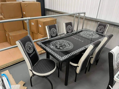 TURKISH VERSACE DINING WITH 4/6 CHAIRS WHITE/BLACK