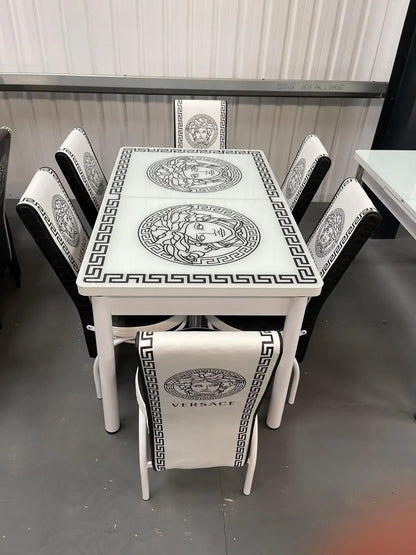 TURKISH VERSACE DINING WITH 4/6 CHAIRS WHITE/BLACK