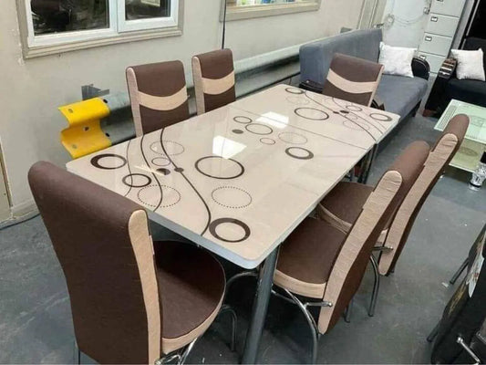 TURKISH BUBBLE DINING TABLE WITH 4/6 CHAIRS BLACK/WHITE/BROWN