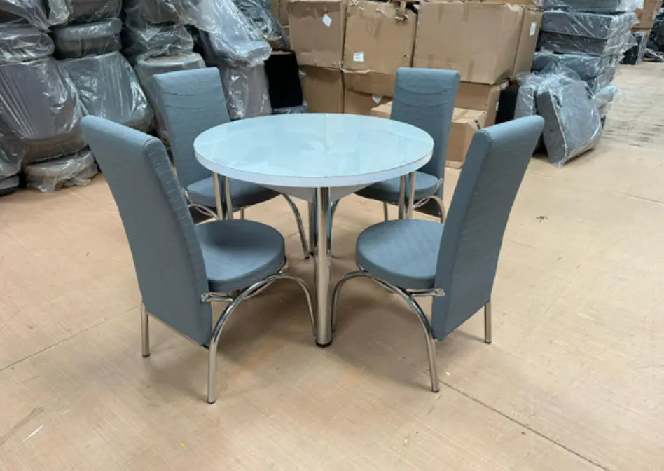 TURKISH ROUND TABLE WITH 4 CHAIRS BLACK/WHITE/GREY/BROWN