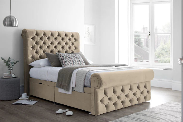 SLEIGH BED, SINGLE/DOUBLE/KING/SUPERKING