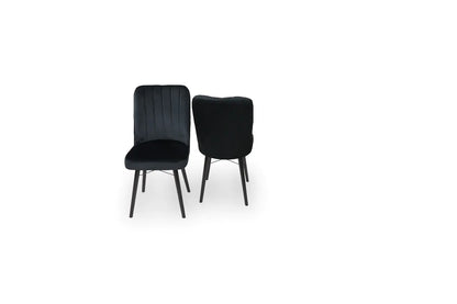 Royal Mermer Black Wooden Extendable Dining Table with 6 Velvet Chairs