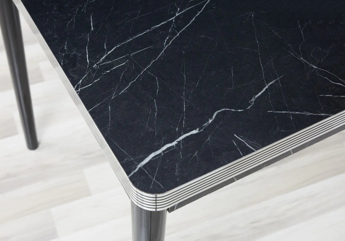 Royal Mermer Black Wooden Extendable Dining Table with 6 Velvet Chairs