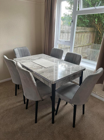 New Turkish-Style Plush Velvet Dining Table Set 6 Chair