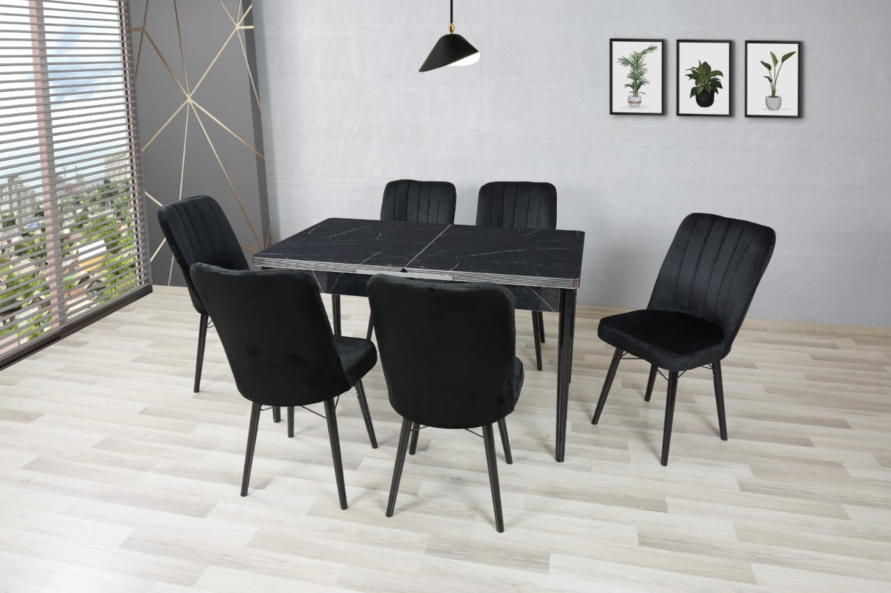 New Turkish-Style Plush Velvet Dining Table Set 6 Chair