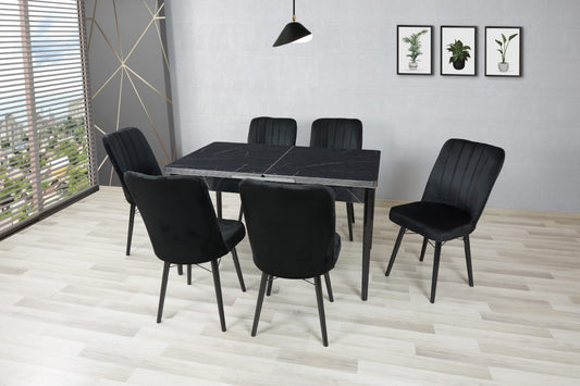 New Turkish-Style Plush Velvet Dining Table Set 6 Chair