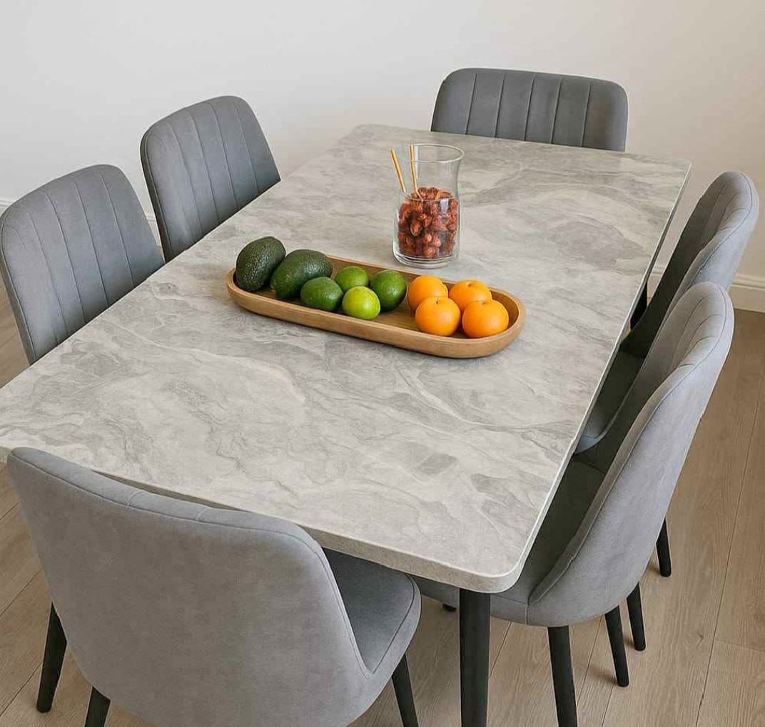 New Turkish-Style Plush Velvet Dining Table Set 6 Chair