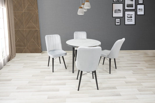 Turkish round marble dining table with 4 plush velvet chairs