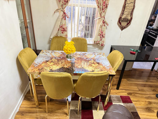 TURKISH TEXTURED DINING TABLE WITH 4/6 CHAIRS BLACK/WHITE/GREY