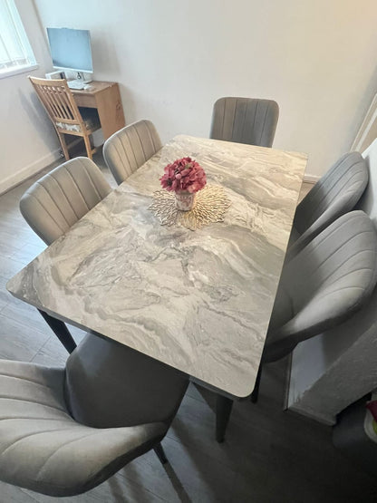 TURKISH TEXTURED DINING TABLE WITH 4/6 CHAIRS BLACK/WHITE/GREY