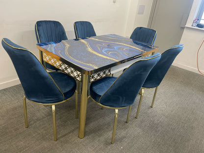 TURKISH TEXTURED DINING TABLE WITH 4/6 CHAIRS BLACK/WHITE/GREY