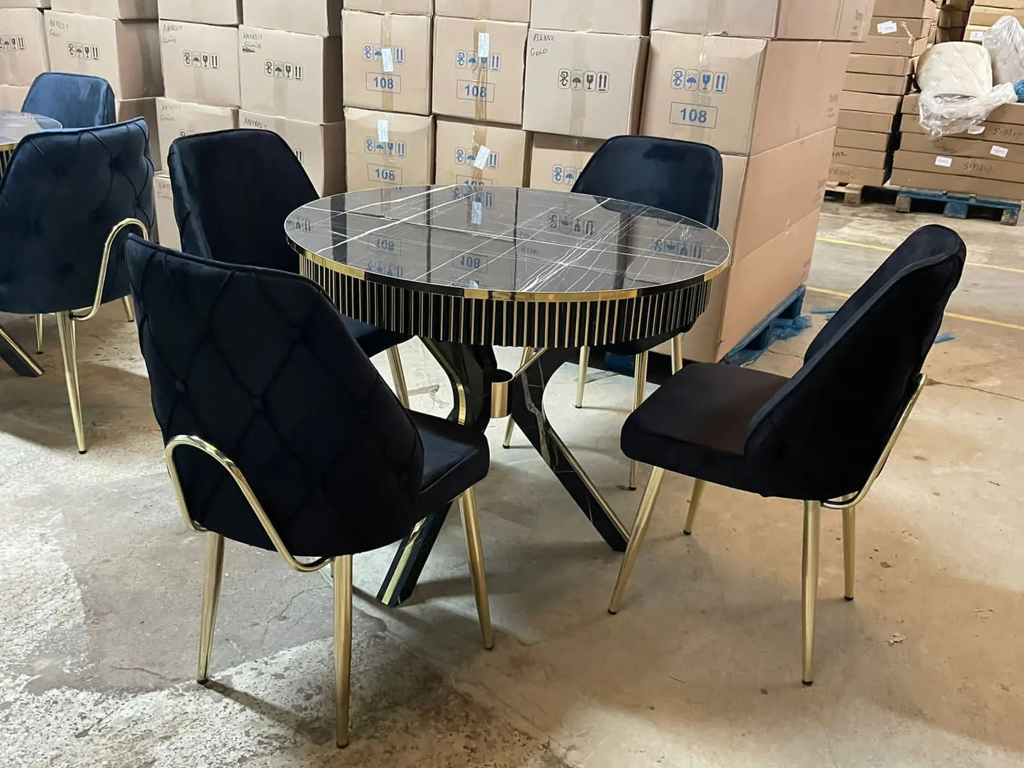 Wooden Round Dining Table with 4 Chairs Set