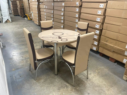 TURKISH ROUND TABLE WITH 4 CHAIRS BLACK/WHITE/GREY/BROWN