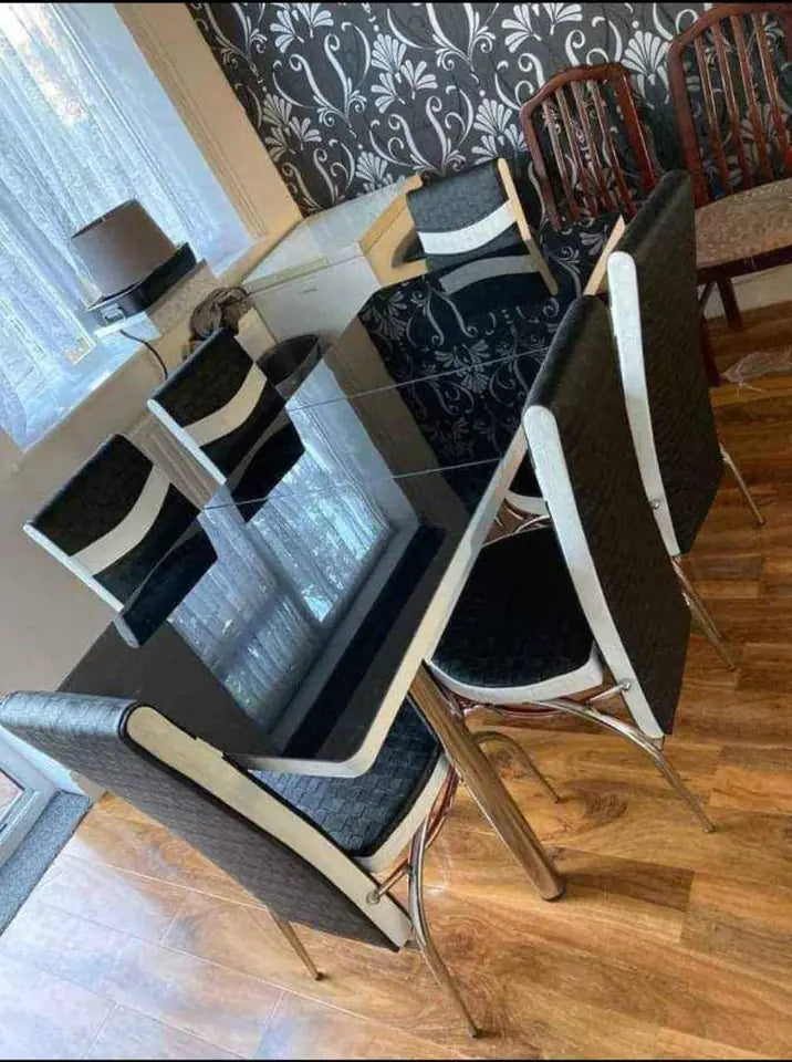 TURKISH WHITE COMBINATION TABLE WITH 4/6 CHAIRS BLACK/GREY/BROWN WHITE