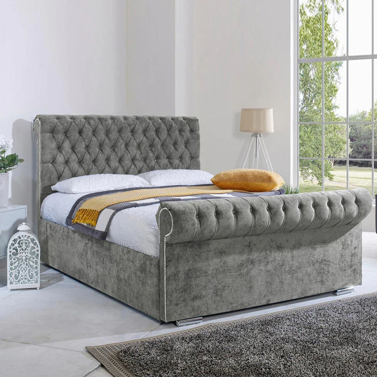 SLEIGH BED, SINGLE/DOUBLE/KING/SUPERKING